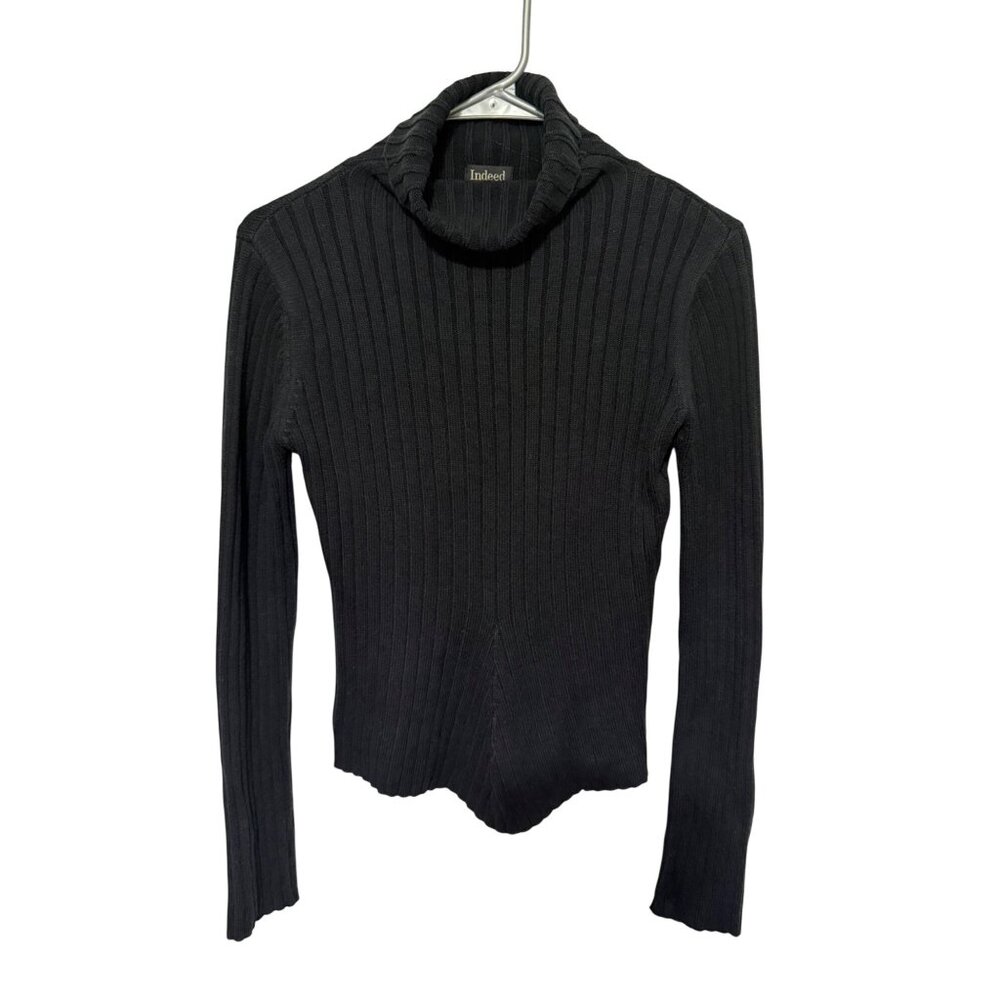 Indeed Sweater Mock Neck Black Ribbed L/S Womans S